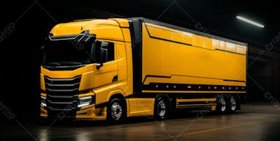 Imagem De Um  Caminhão Nas Cores Amarelo E Laranja 85