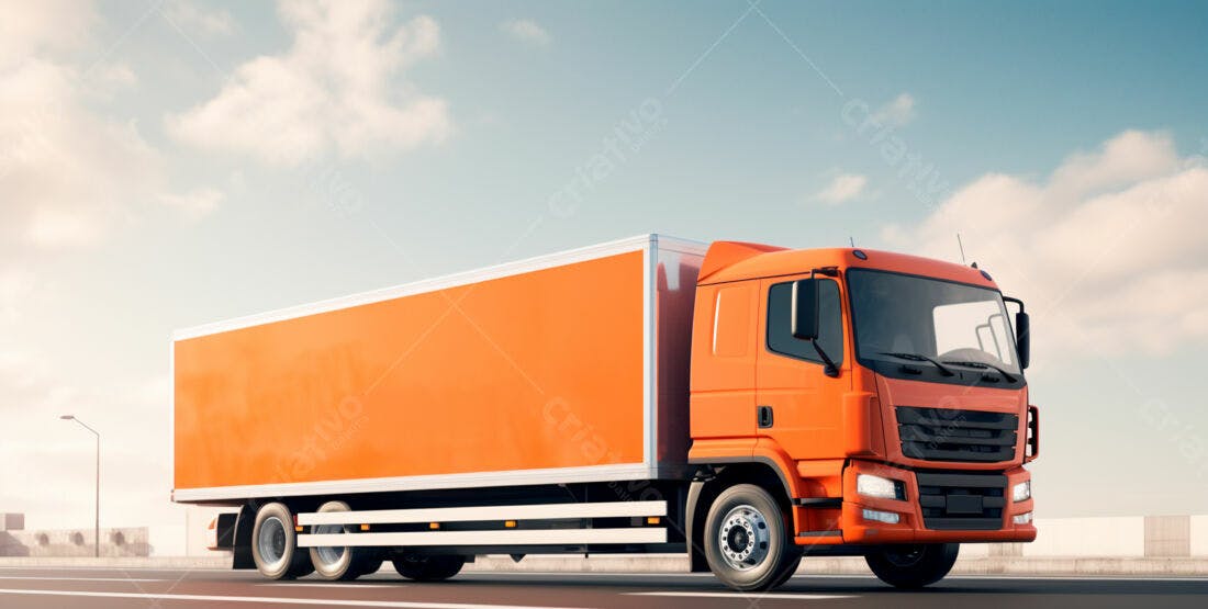 Caminhão Laranja em Rodovia ensolarada