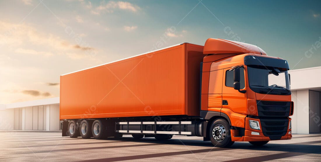 Caminhão de carga laranja estacionado