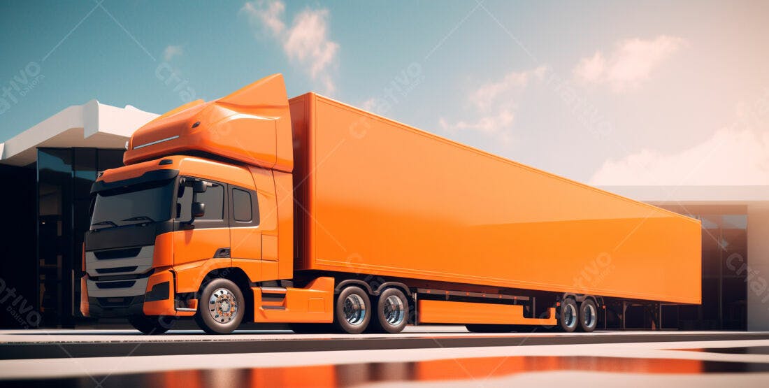 Caminhão baú laranja estacionado