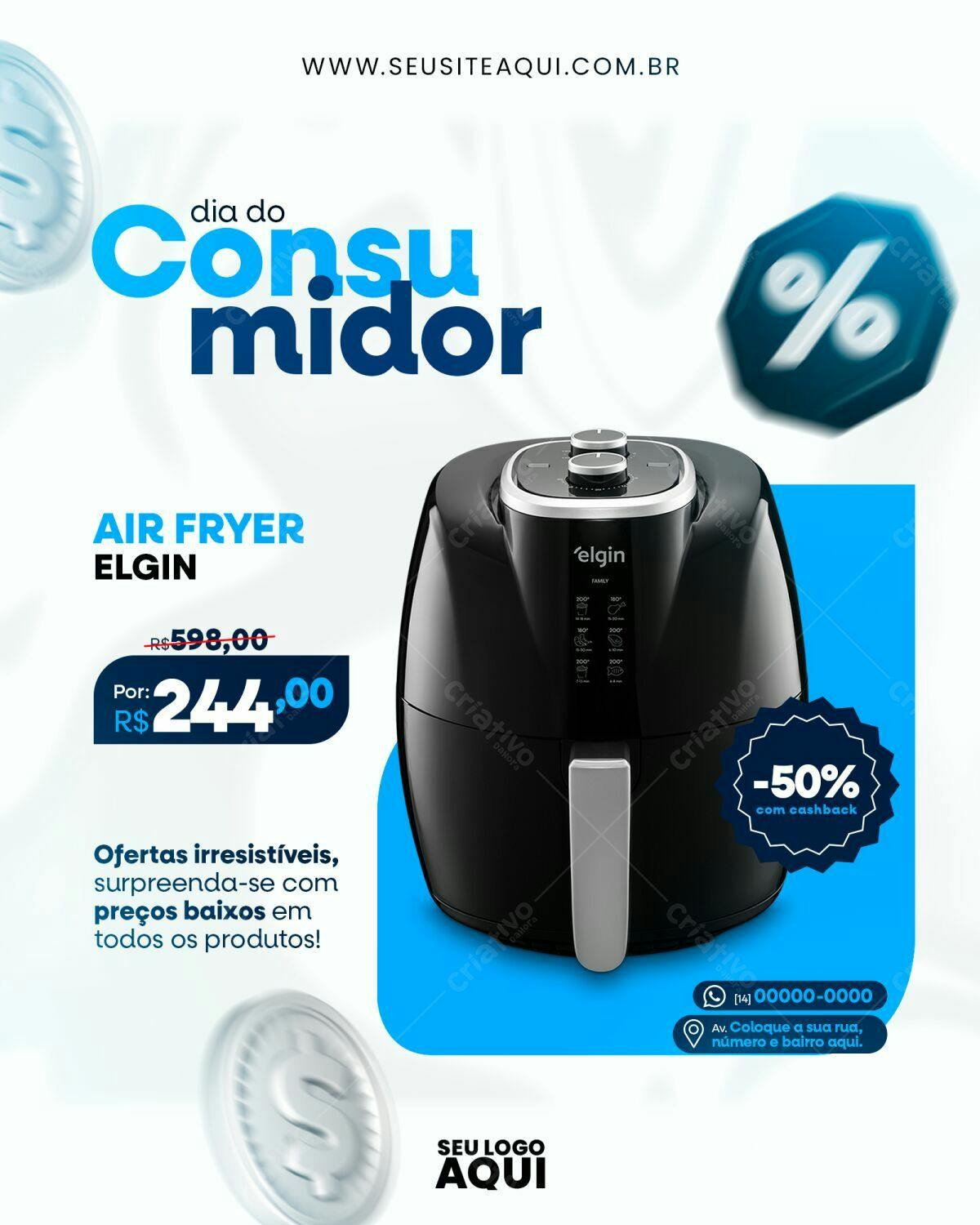 Flyer Dia do Consumidor Air Fryer Elgin PSD Editável