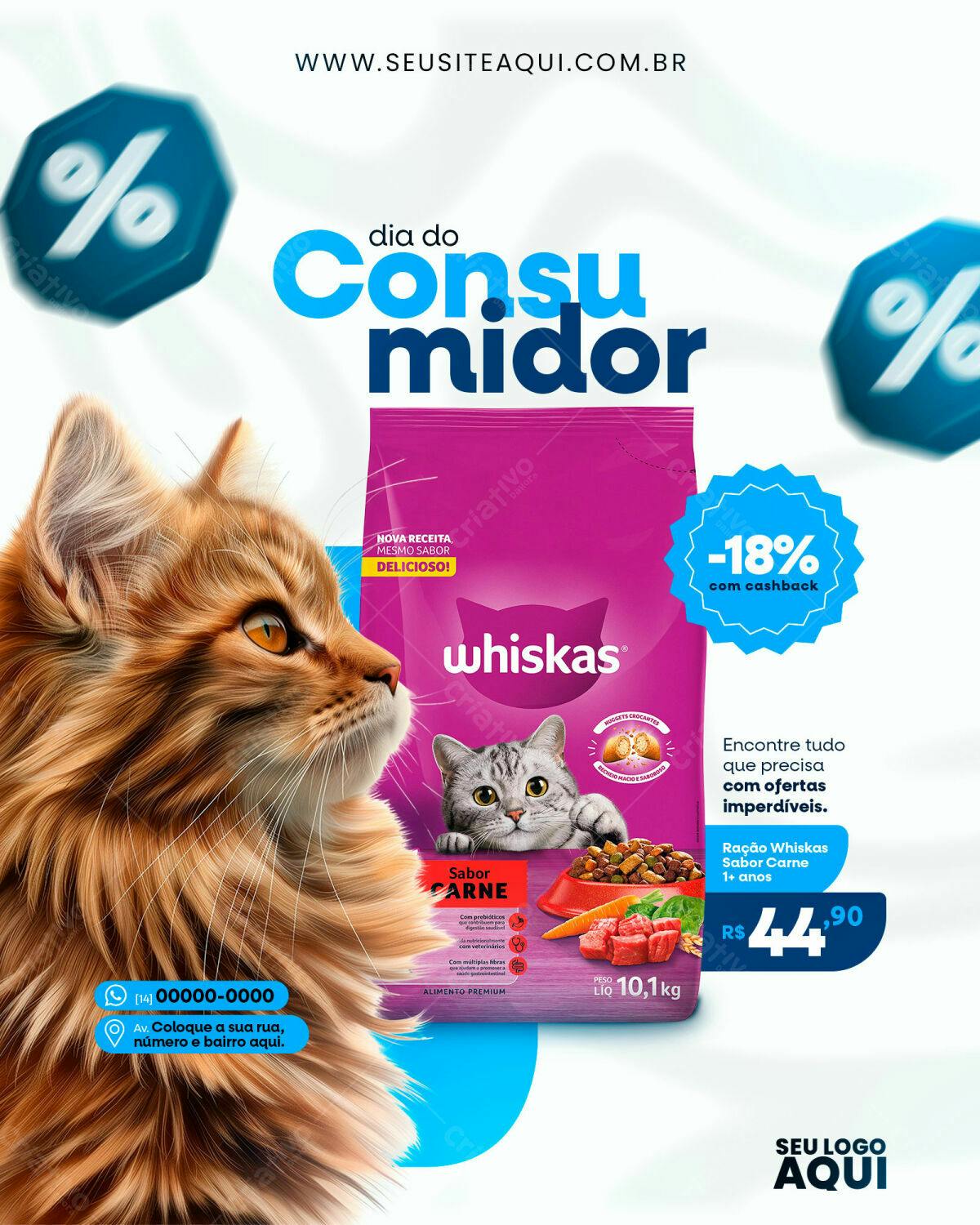 Flyer Dia do Consumidor Ração Whiskas PSD Editável
