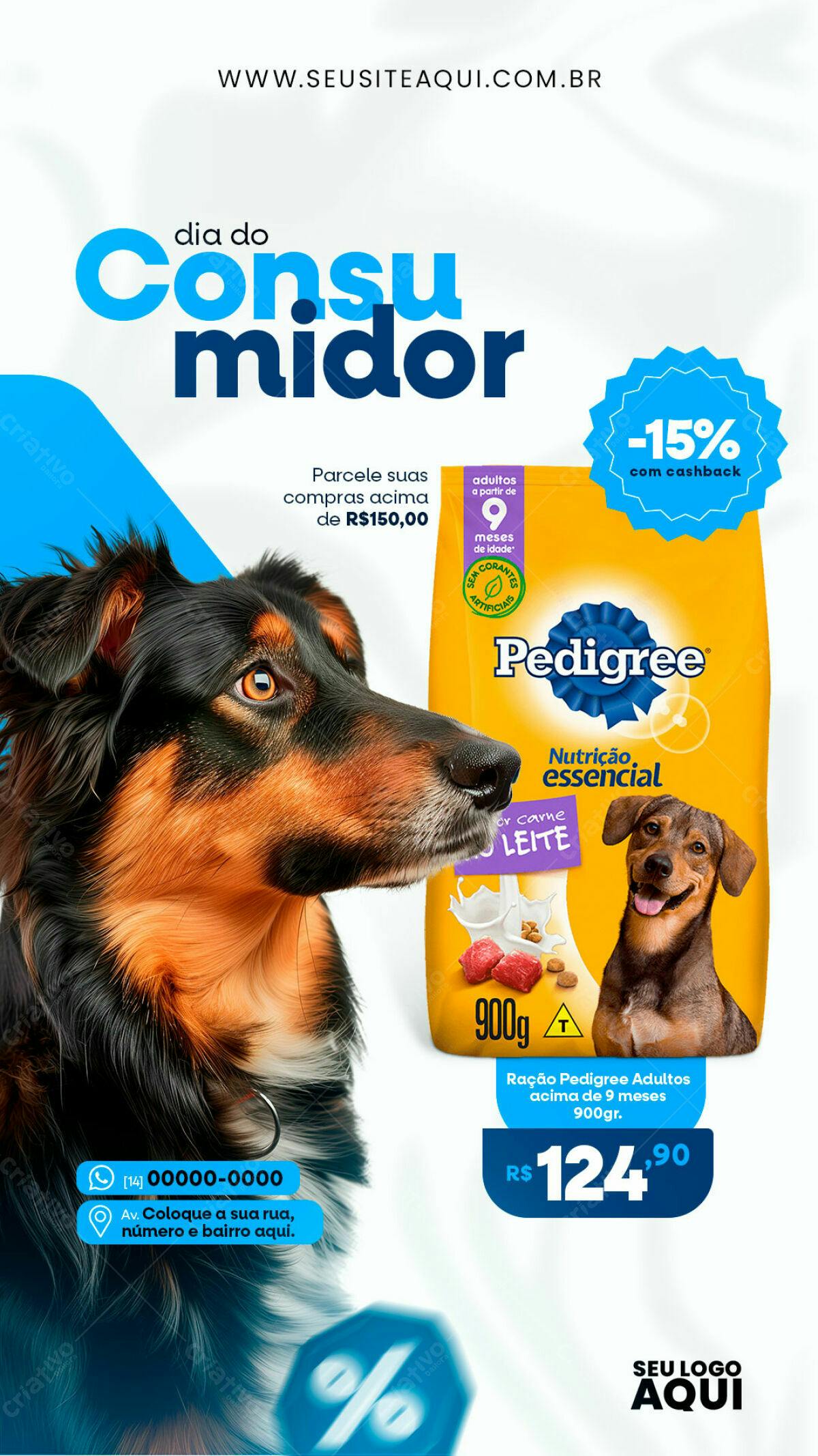 Flyer Dia do Consumidor com Ração Pedigree PSD Editável