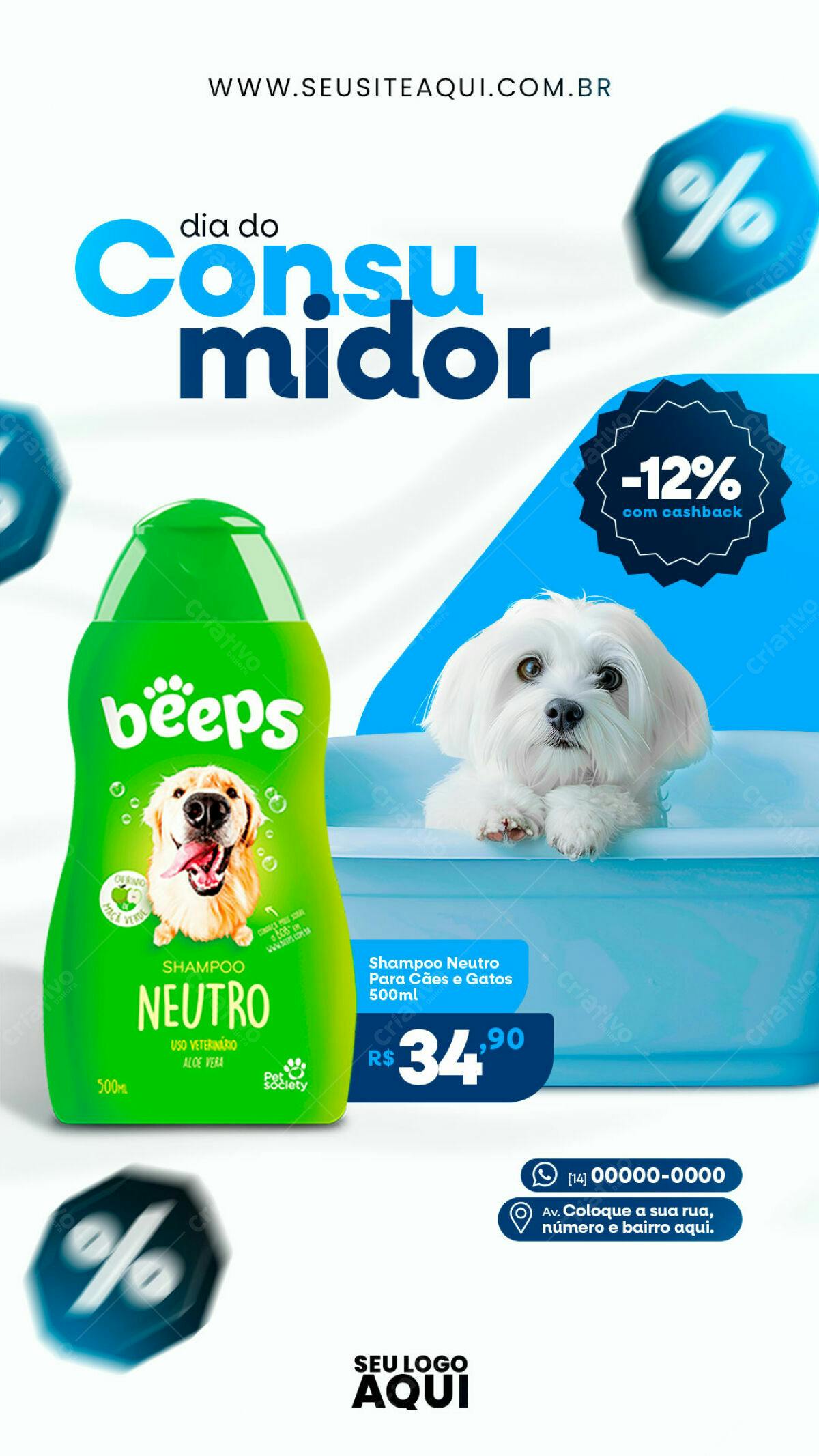 Flyer Dia do Consumidor com Promoção de Shampoo para Pet PSD Editável