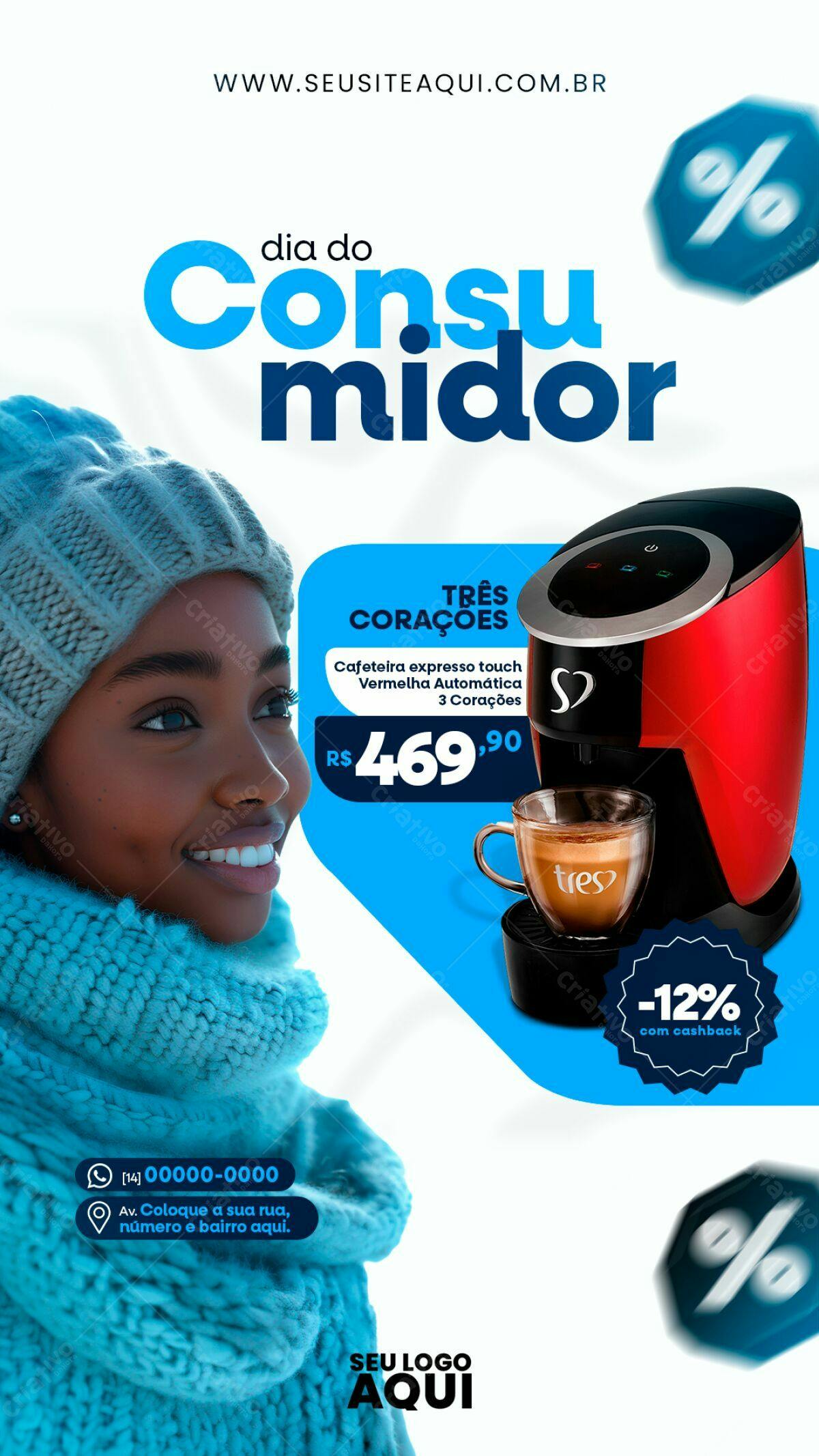Flyer Dia do Consumidor com Cafeteira PSD Editável