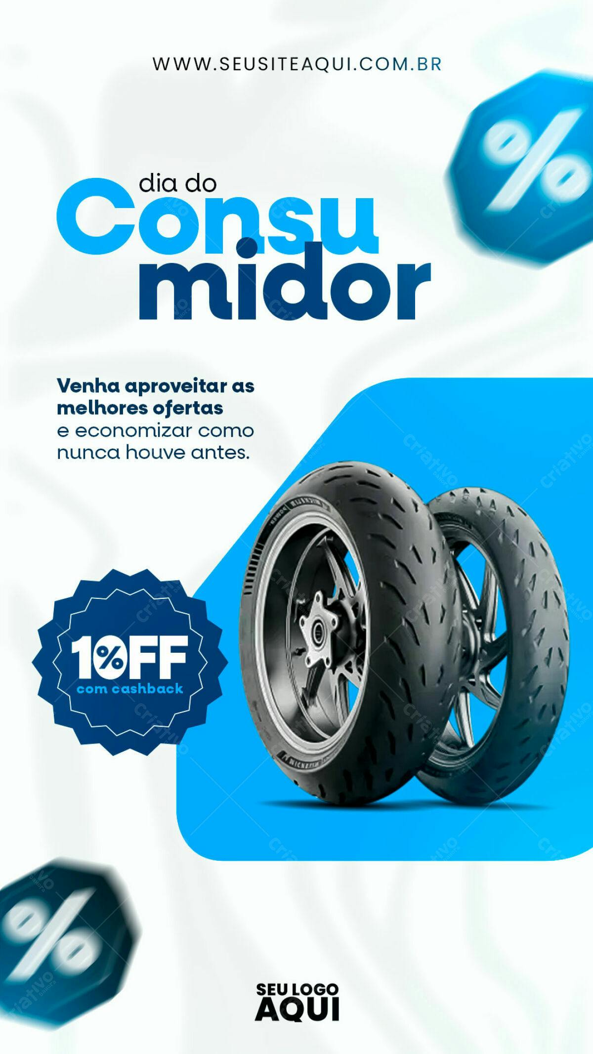 Flyer Dia do Consumidor com Pneus PSD Editável