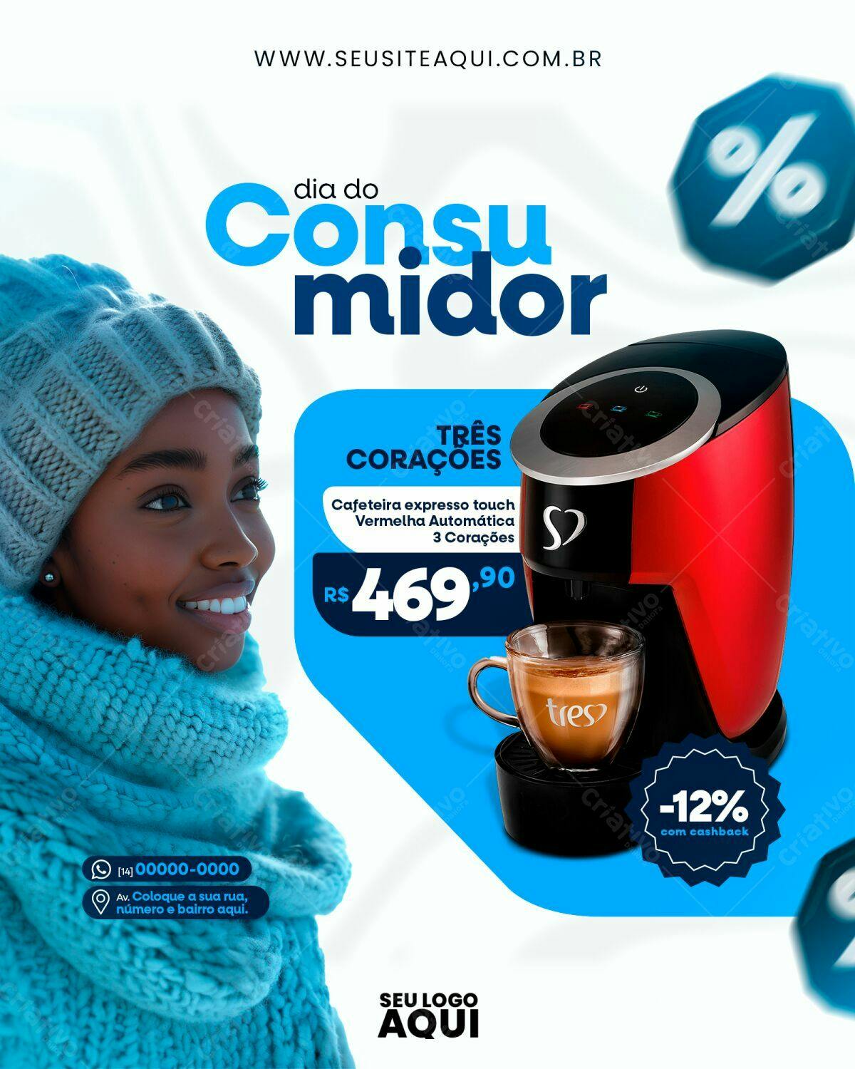 Flyer Dia do Consumidor com Cafeteira PSD Editável