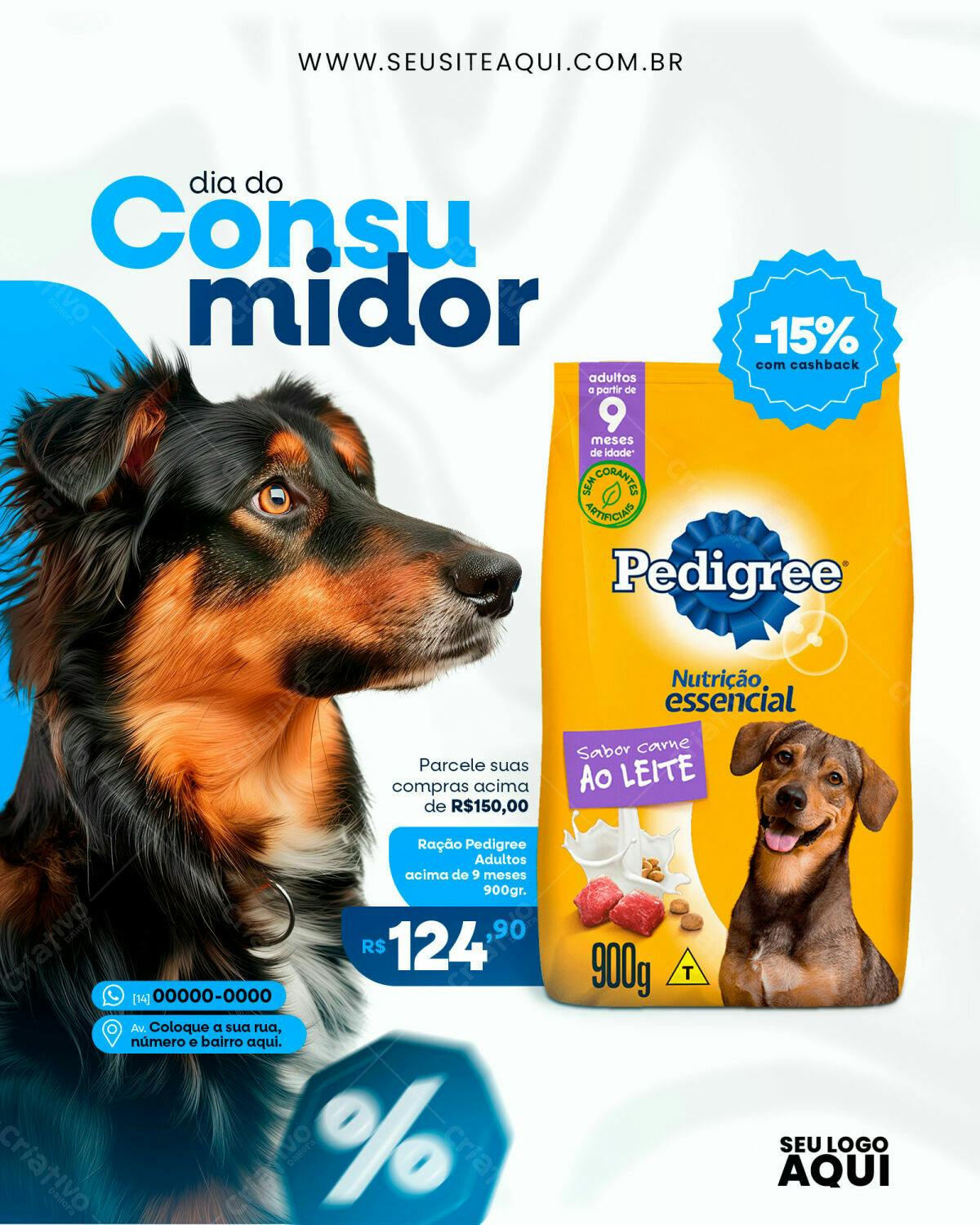 Flyer Dia do Consumidor com Ração Pedigree PSD Editável