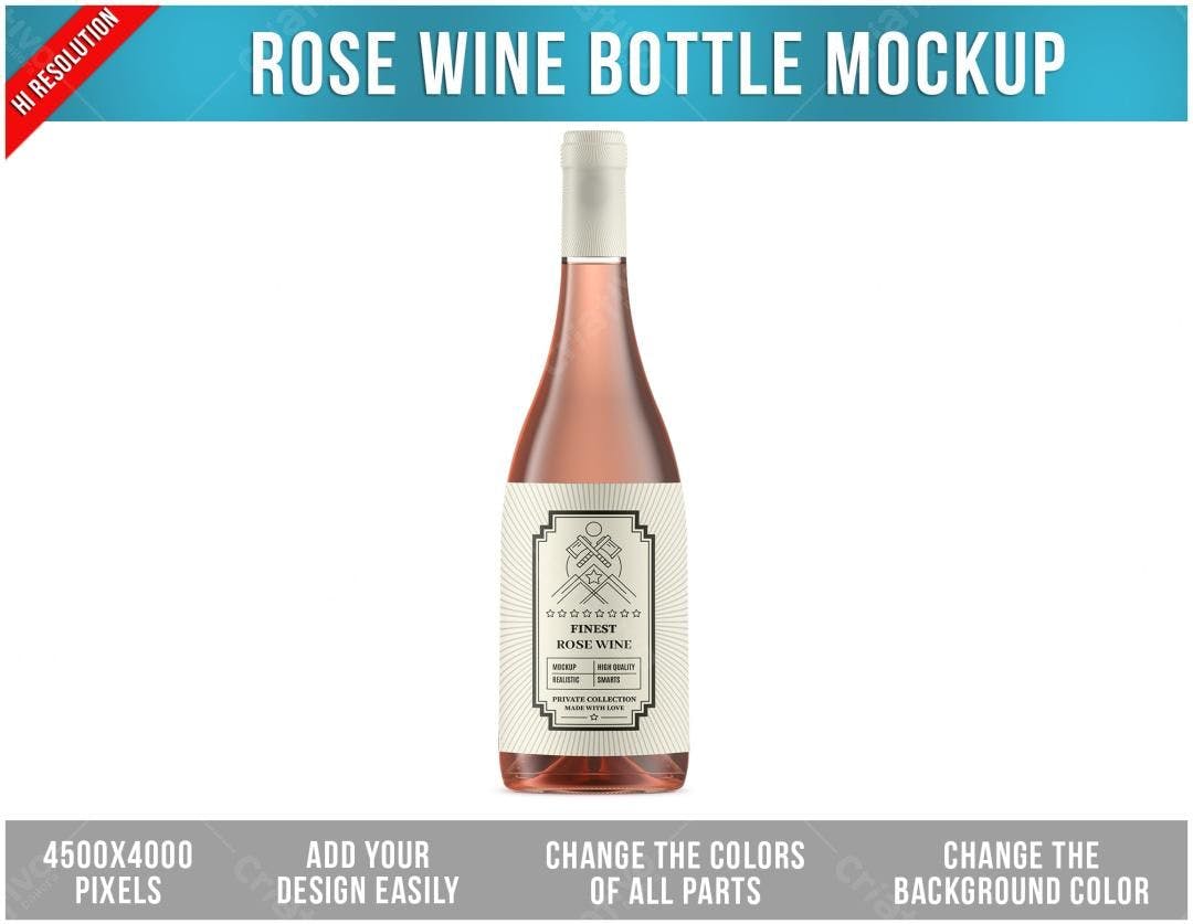 Mockup Garrafa Vinho Rosé PSD Editável