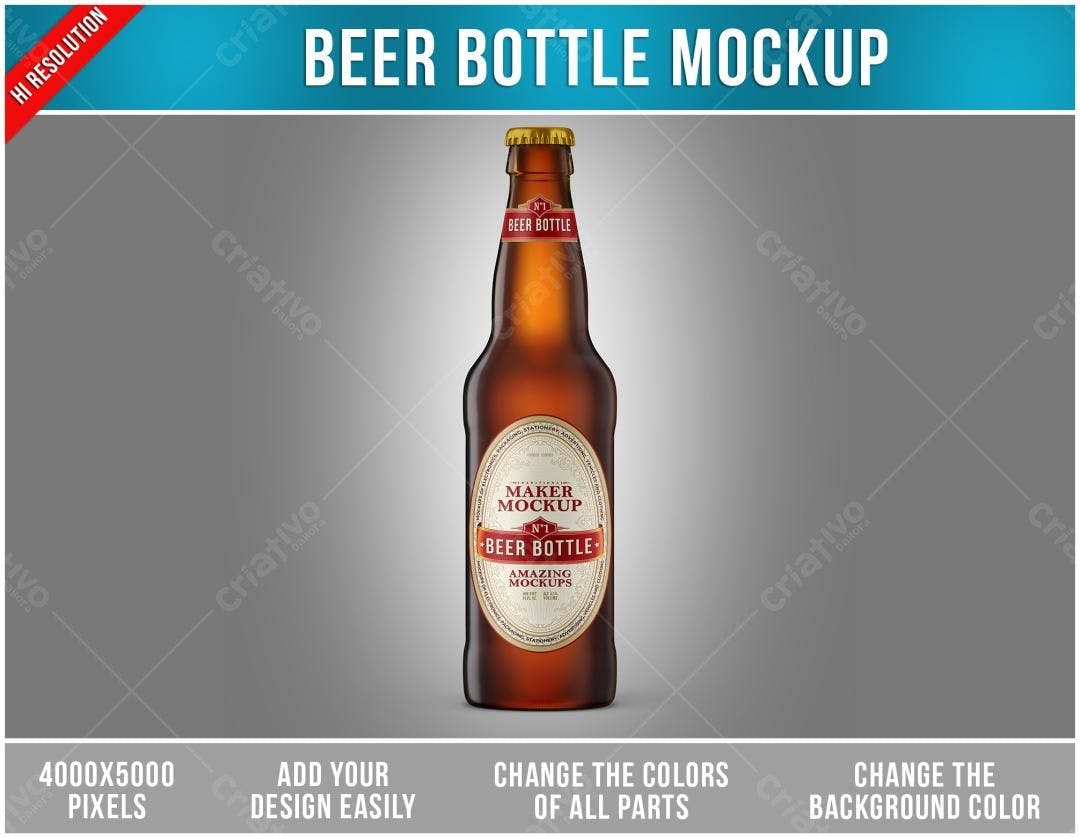 Mockup Realista de Garrafa de Cerveja