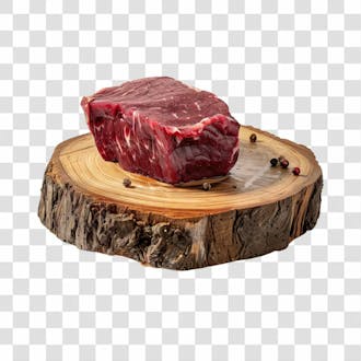 Imagem ia carne bovina ancho em cima de tábua de madeira rústica com fundo transparente
