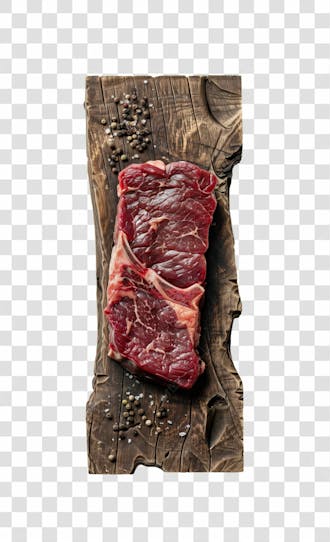 Imagem ia carne bovina ancho em cima de tábua de madeira rústica com fundo transparente