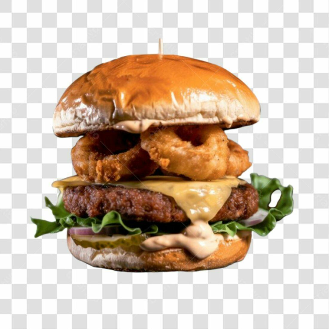 Imagem de Hambúrguer com Onion Rings PNG com fundo transparente