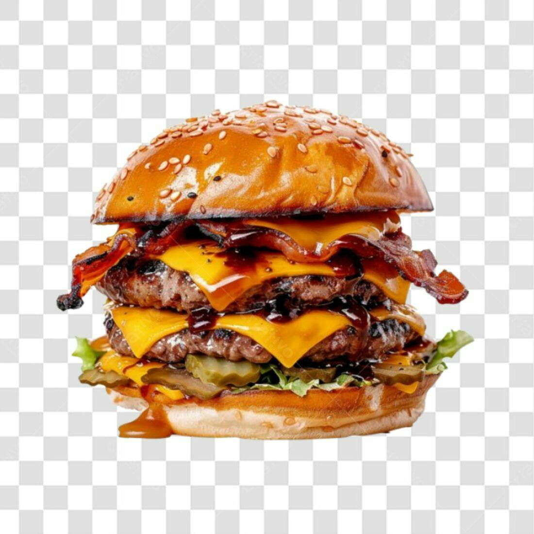 Imagem PNG de Hambúrguer Duplo com Bacon e Queijo com fundo transparente