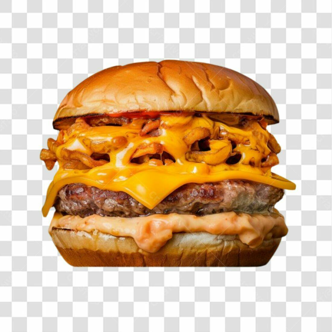 Imagem PNG de Hambúrguer com Batata Palha PNG com fundo transparente
