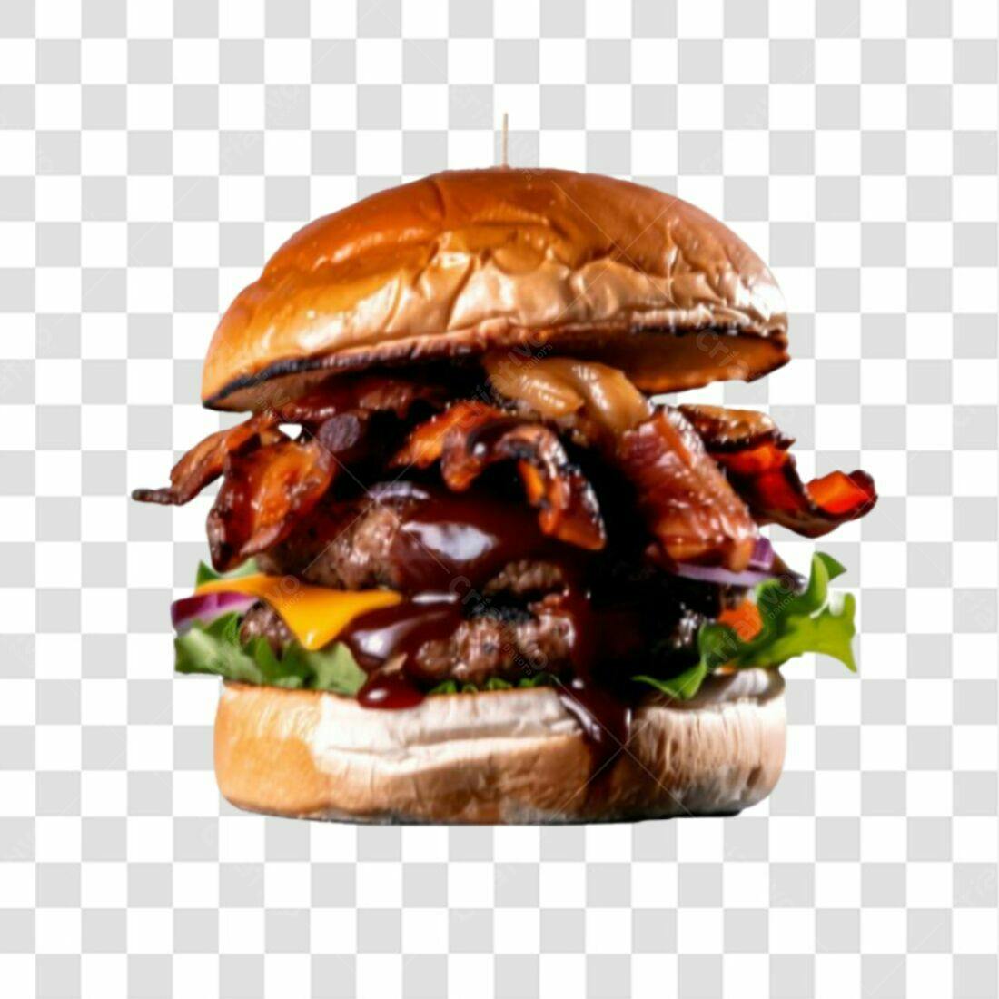 Imagem PNG de hambúrguer com bacon fundo transparente
