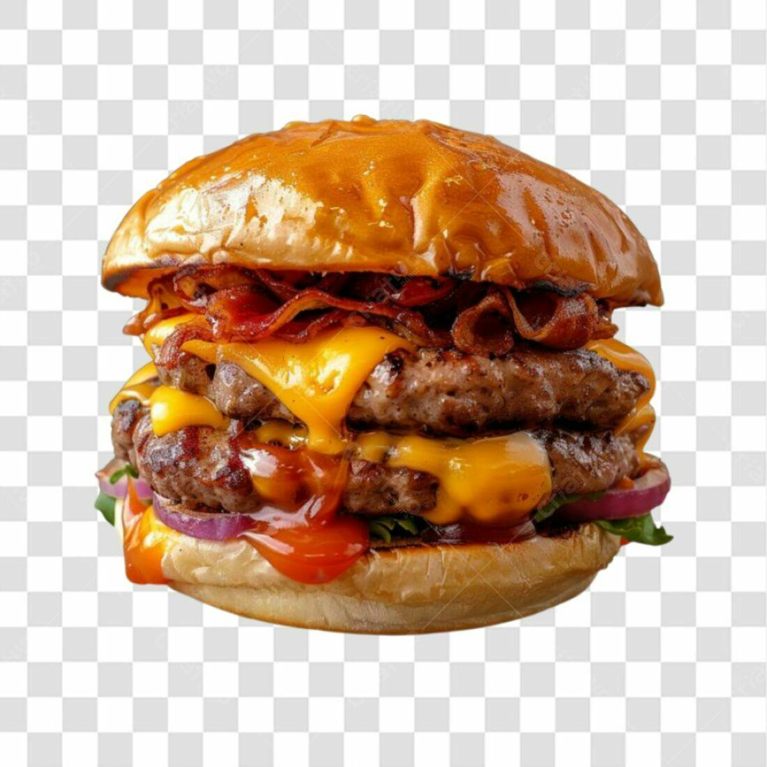 Imagem PNG de Hambúrguer Duplo com Bacon e Queijo fundo transparente