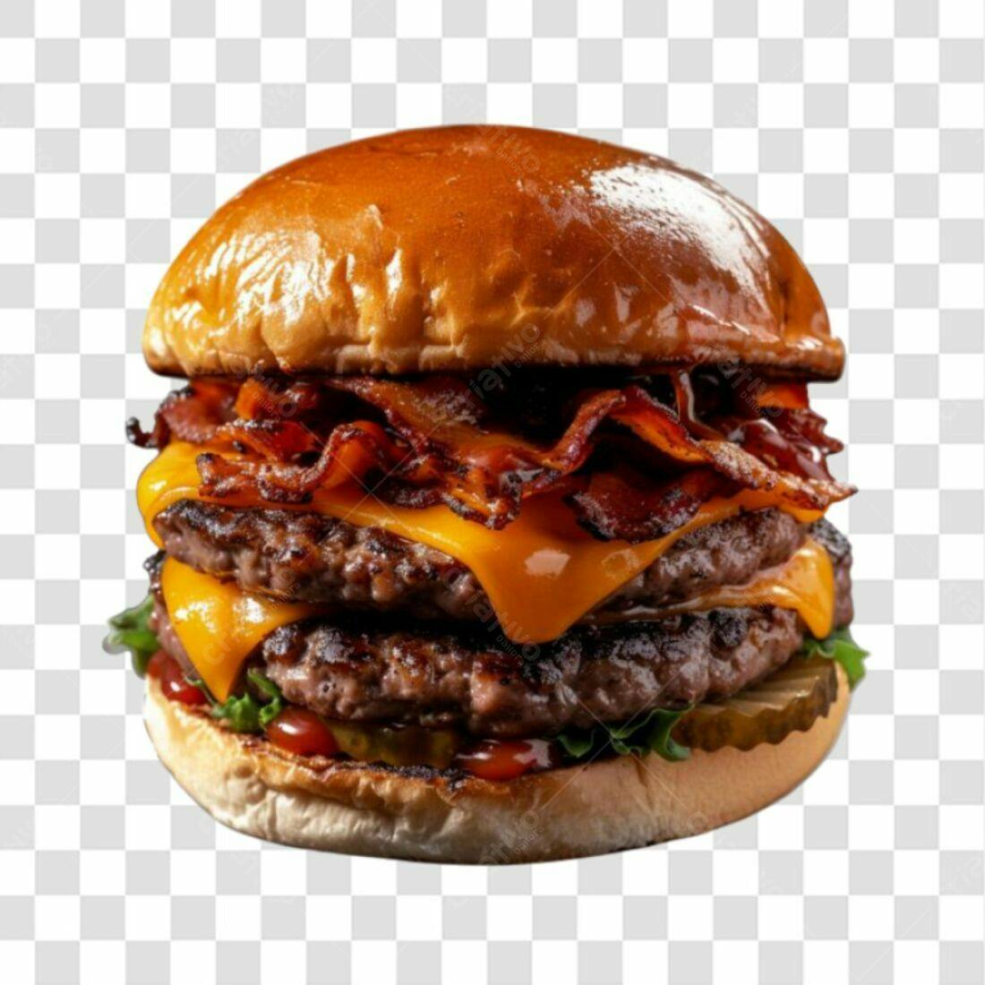 Imagem PNG de Hambúrguer Duplo com Bacon e Queijo com fundo transparente