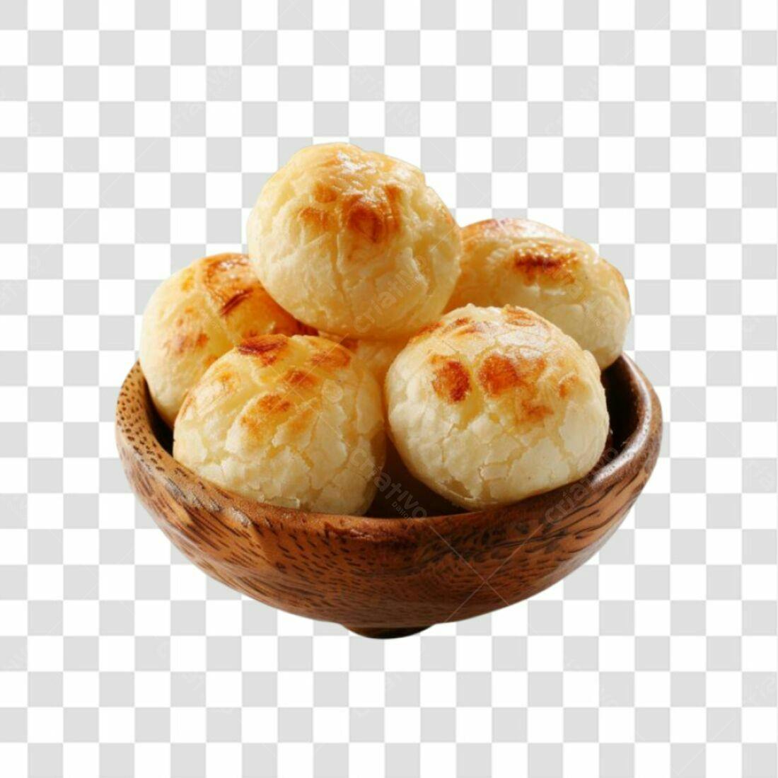 Imagem PNG de Pães de Queijo em Tigela de Madeira com fundo transparente