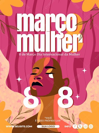 Social media flyer para 8 de março dia da mulher.