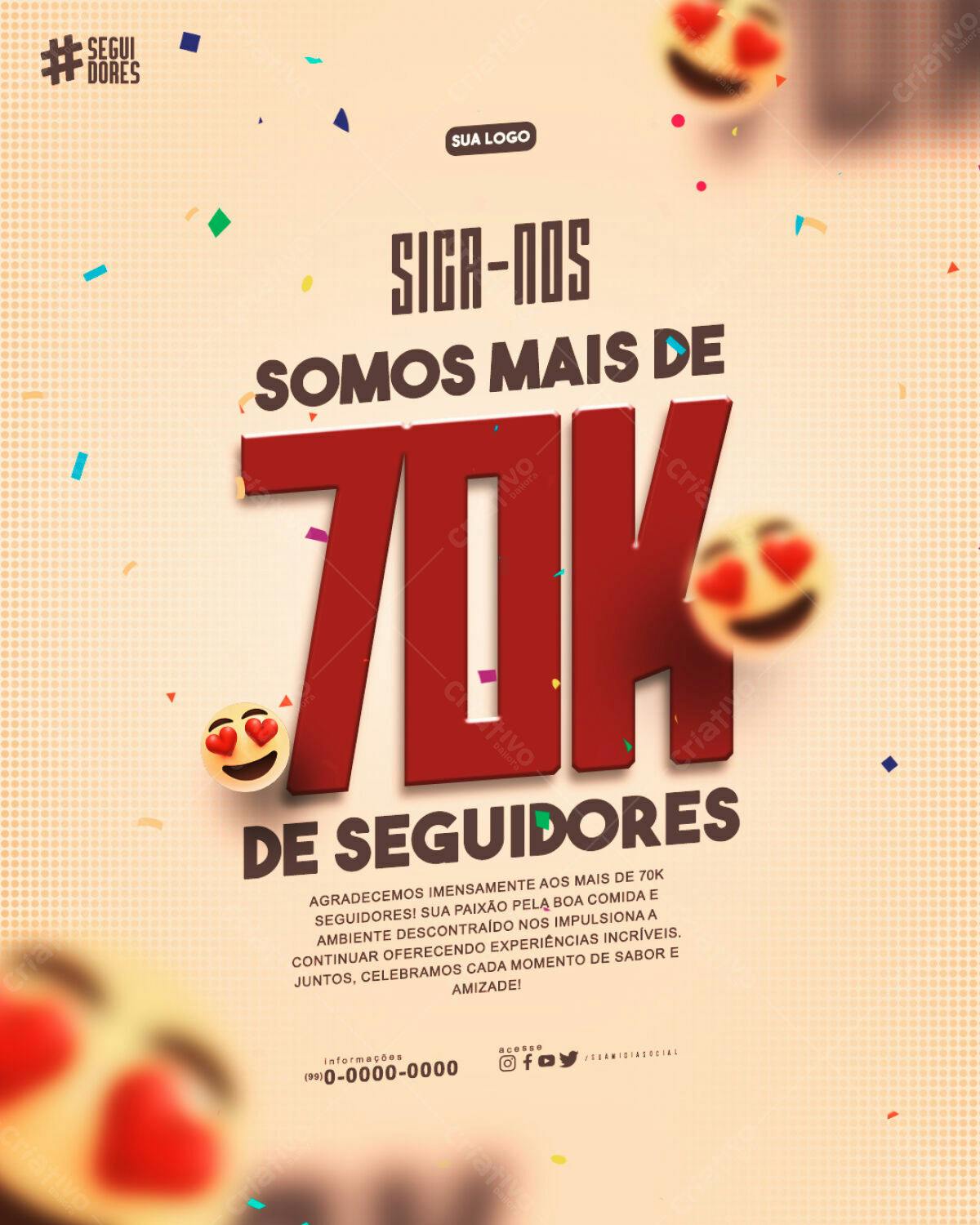 Flyer Agradecimento 70k Seguidores PSD Editável