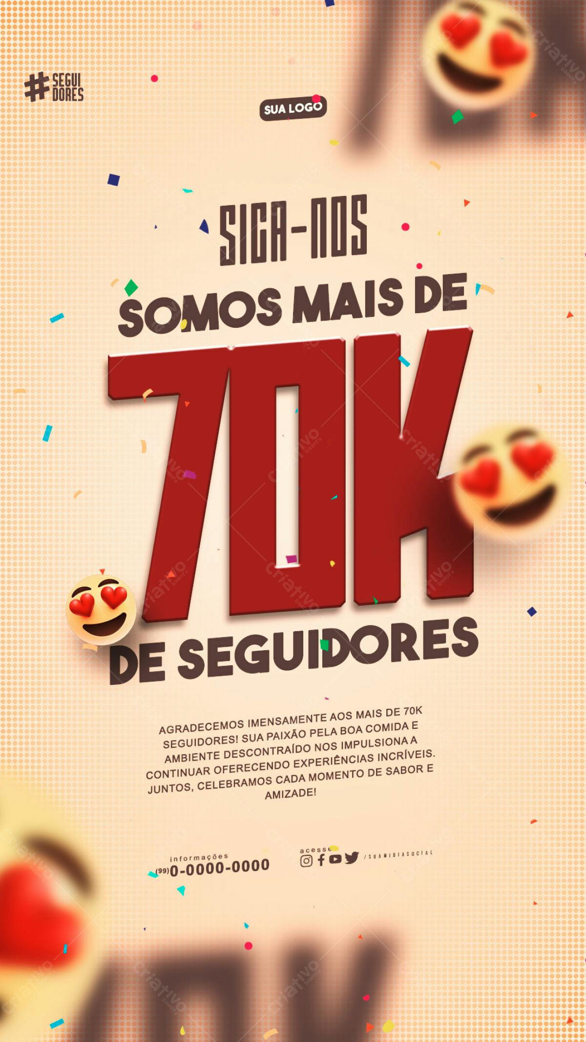 Flyer Agradecimento 70k Seguidores PSD Editável