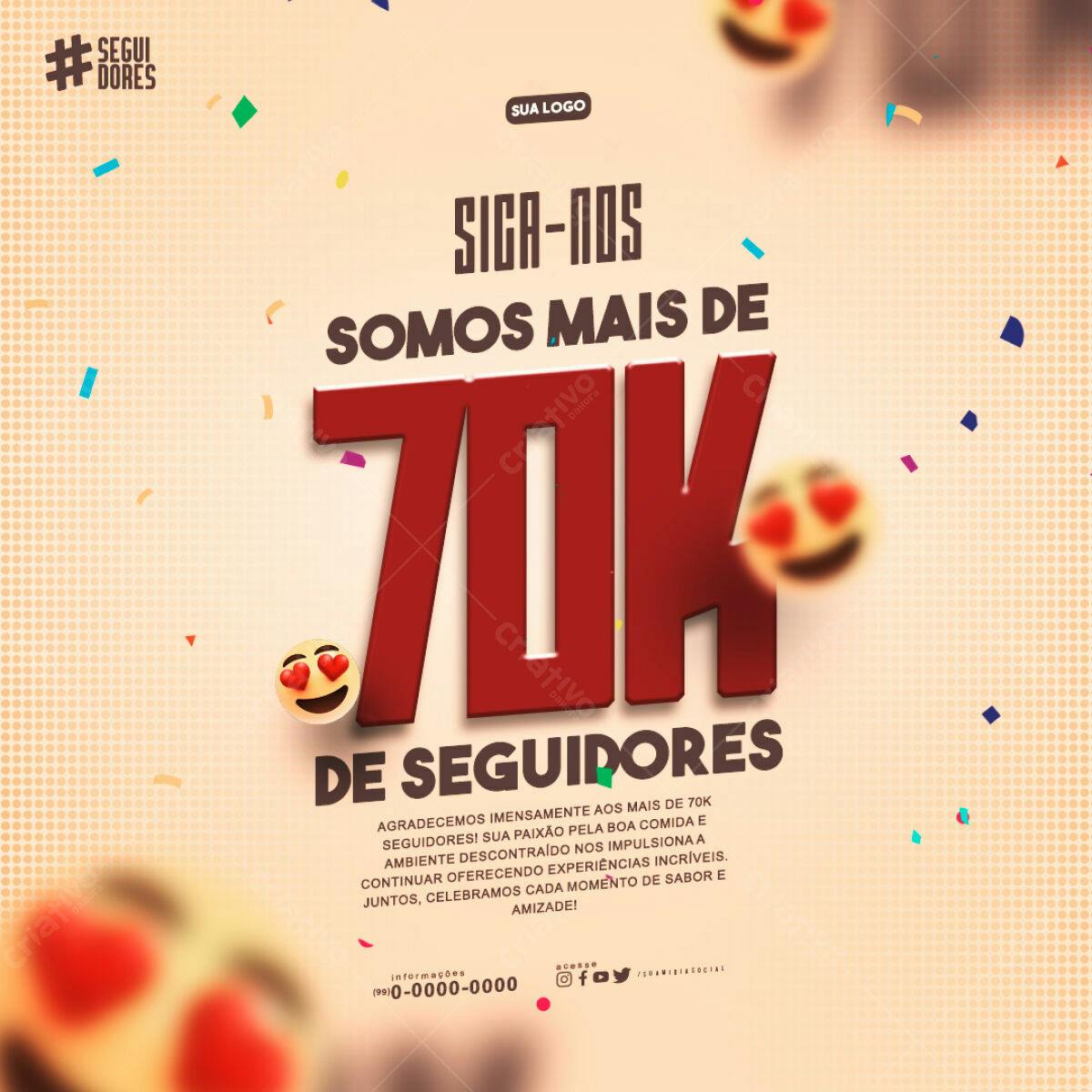 Postagem Agradecimento 70k Seguidores PSD Editável