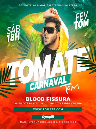 Flyer Bloco Tom Carnaval Salvador PSD Editável