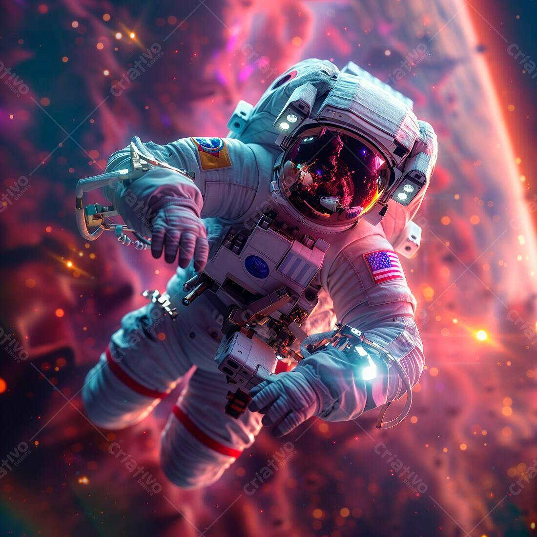 Astronauta flutuando no espaço cósmico