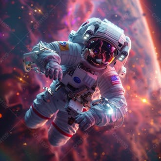 Astronauta na espaço | com luzes neon | faíscas | imagem background