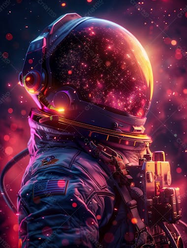 Astronauta na espaço | com luzes neon | faíscas | imagem background