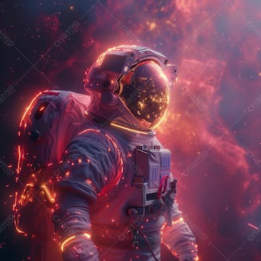 Astronauta na espaço | com luzes neon | faíscas | imagem background