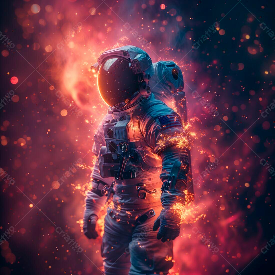 Astronauta em chamas no espaço