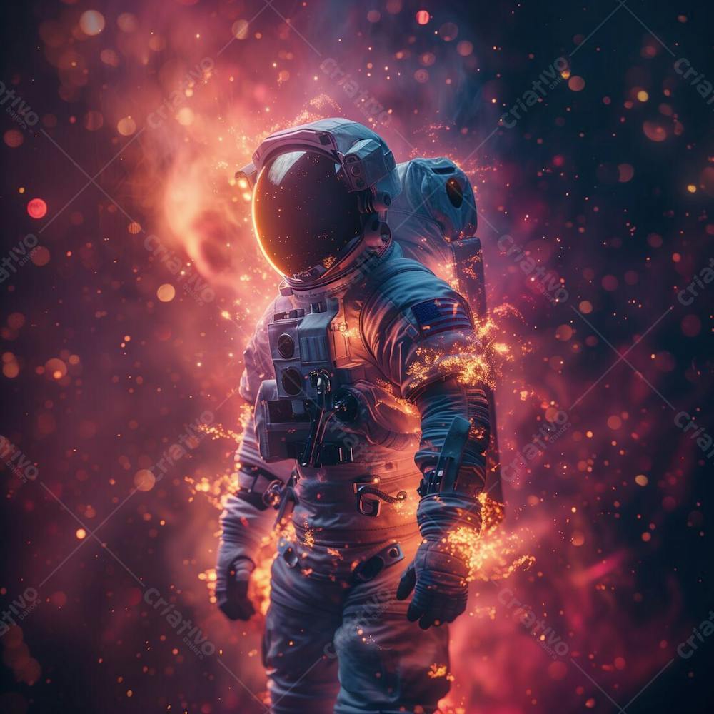 ASTRONAUTA NA ESPAÇO | COM LUZES NEON | FAÍSCAS | IMAGEM BACKGROUND