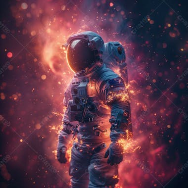 Astronauta na espaço | com luzes neon | faíscas | imagem background