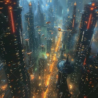 Cidade no espaço | com luzes neon | faíscas | imagem background