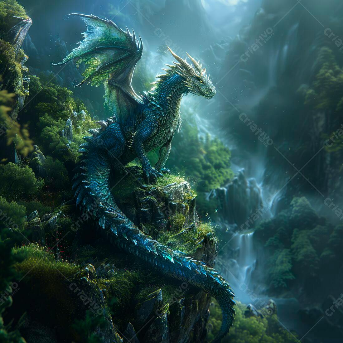 Dragão Azul em Montanha Verdejante