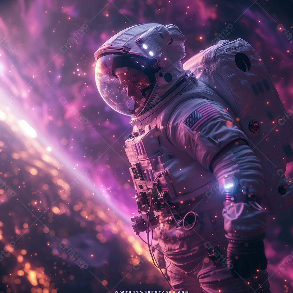 ASTRONAUTA NA ESPAÇO | COM LUZES NEON | FAÍSCAS | IMAGEM BACKGROUND