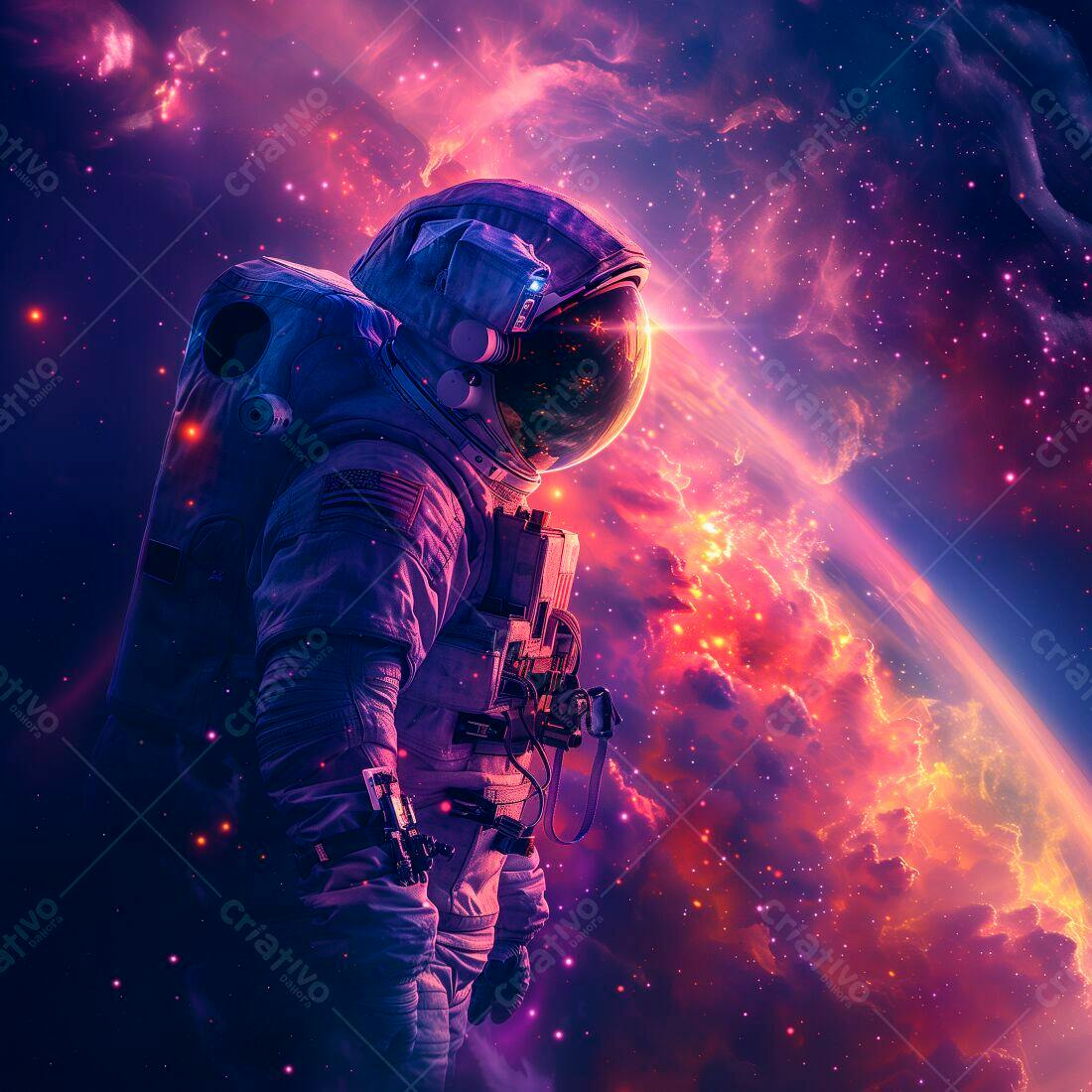 Astronauta no Espaço Rosa e Roxo