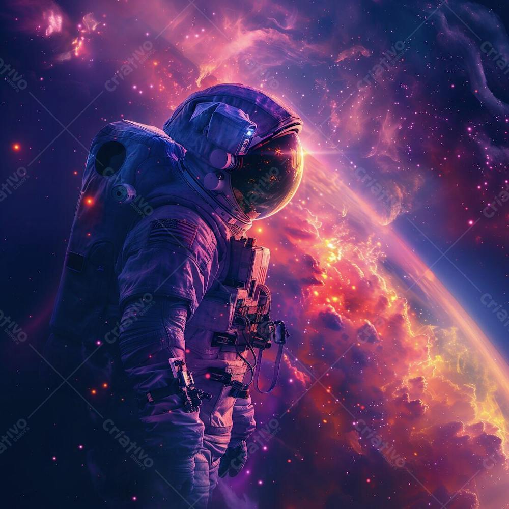 ASTRONAUTA NA ESPAÇO | COM LUZES NEON | FAÍSCAS | IMAGEM BACKGROUND