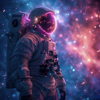 Astronauta na espaço | com luzes neon | faíscas | imagem background