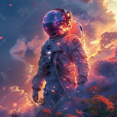 Astronauta na espaço | com luzes neon | faíscas | imagem background