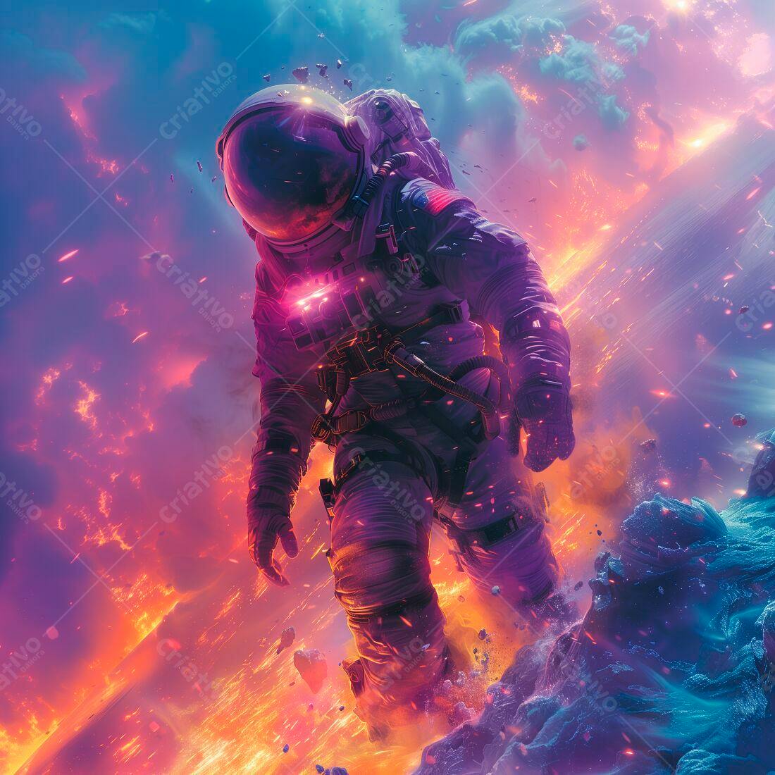 Astronauta em Planeta Vulcânico