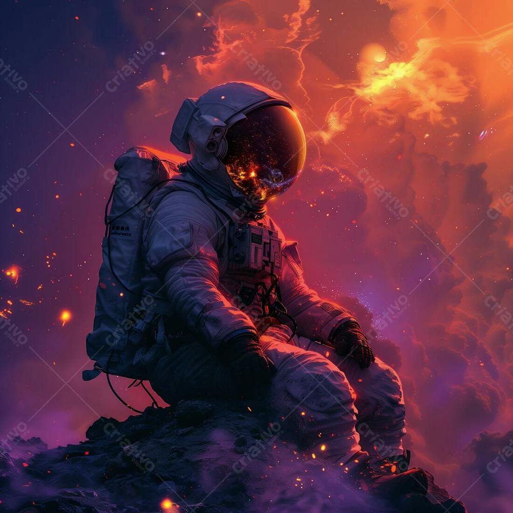 ASTRONAUTA NA ESPAÇO | COM LUZES NEON | FAÍSCAS | IMAGEM BACKGROUND