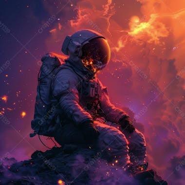 Astronauta na espaço | com luzes neon | faíscas | imagem background