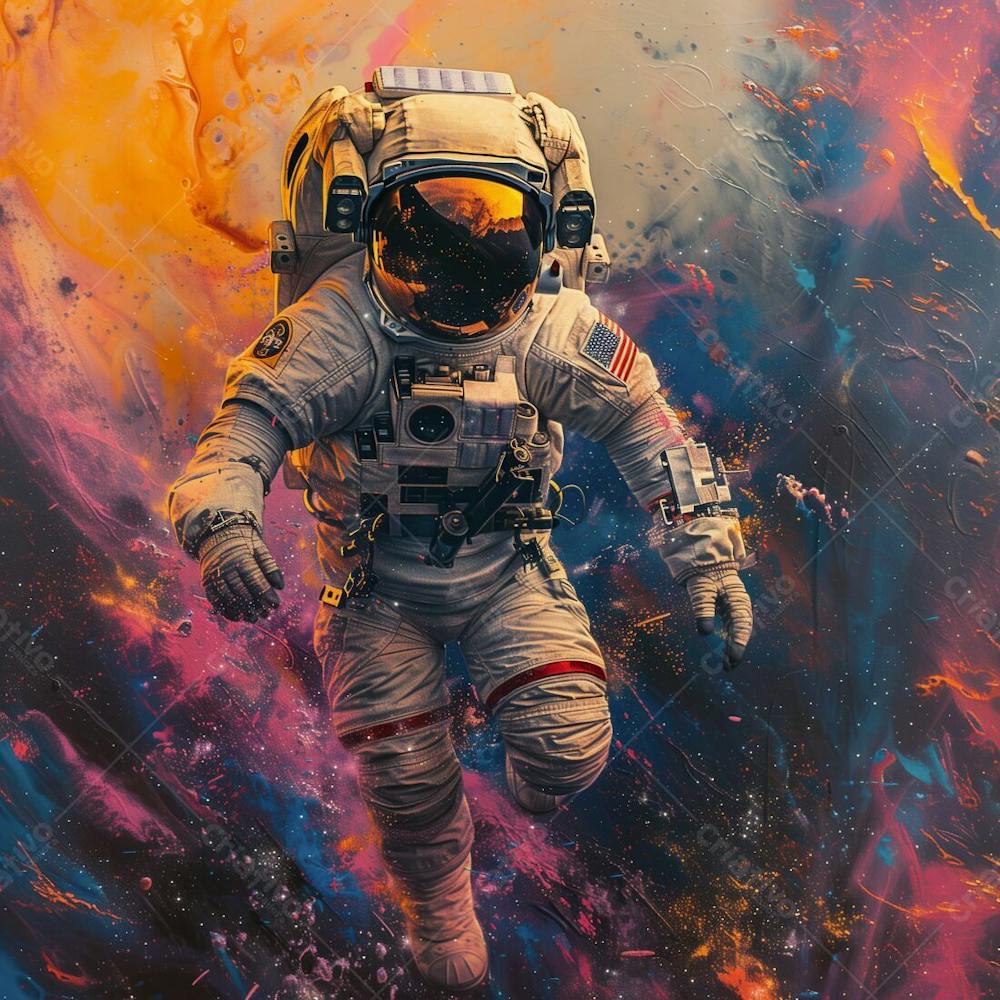 ASTRONAUTA NA ESPAÇO | COM LUZES NEON | FAÍSCAS | IMAGEM BACKGROUND