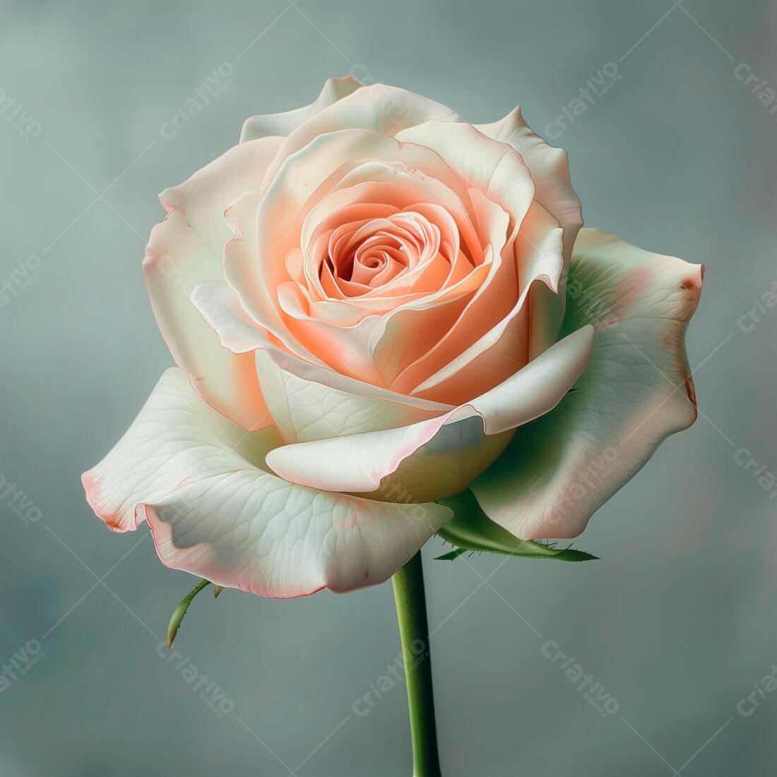 Rosa Peach delicada em fundo cinza
