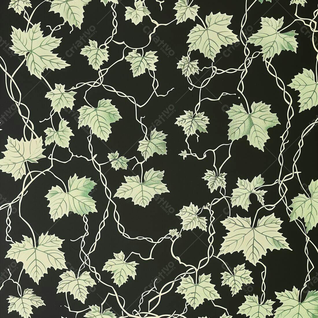 Padrão floral folhas verde claro fundo preto