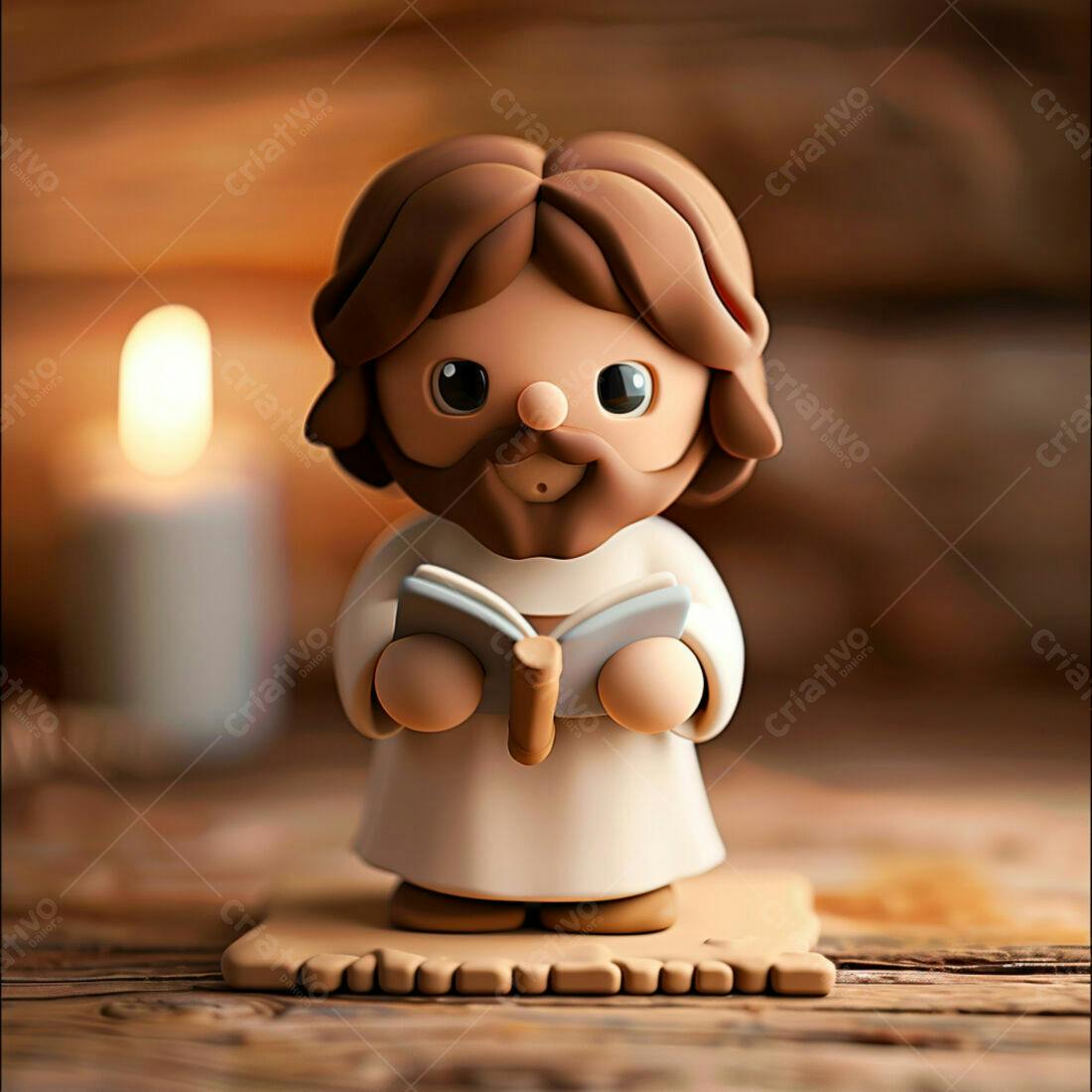 Jesus Criança Estatua Artesanal Marrom e Bege