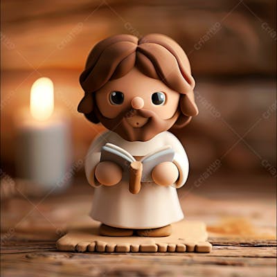  3D De Jesus Cristo Em Estilo Cartoon, Vestindo Um Manto Branco, Segurando Um Livro 2